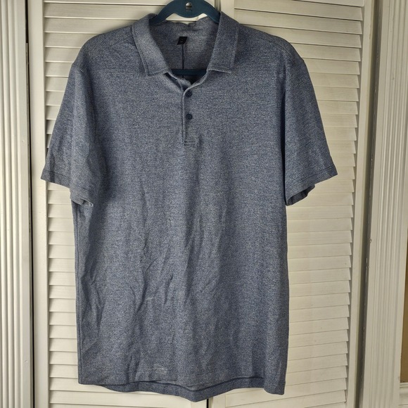 Lululemon Mens Heathered Blue Short Sleeve Polo Shirt Large - Picture 1 of 3